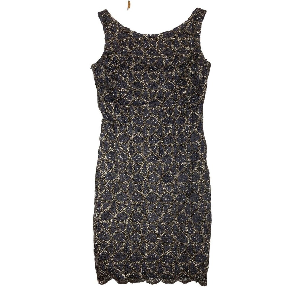 Suzi Chin for Maggy Boutique Gold Sleeve Dress Size 6 Grey Lined